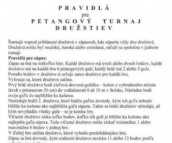 16.8. Petangový turnaj družstiev - pravidlá.